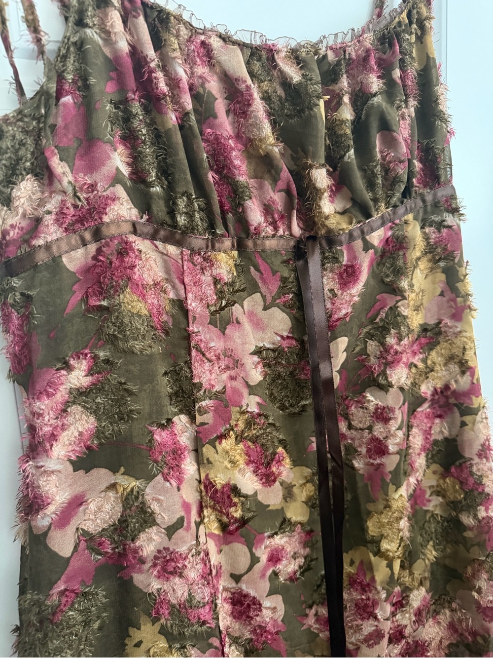 Delia’s Floral Tie-Shoulder Asymmetric Midi Dress - Olive & Pink - Picture 4 of 5